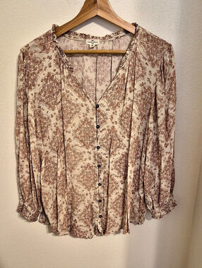 Mason & Belle Floral Long Sleeve Blouse in Pink & Cream Size Large